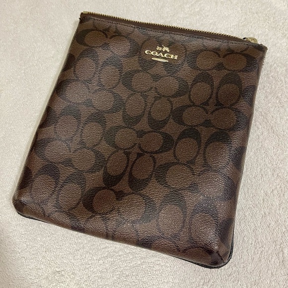COACH | classic brown/black suede leather 'C' monogram pouch - Picture 1 of 7